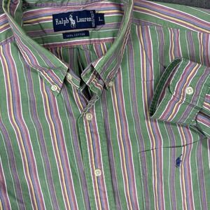 Vintage Ralph Lauren Shirt Mens Large Multicolor Striped Button Down 90s Cotton